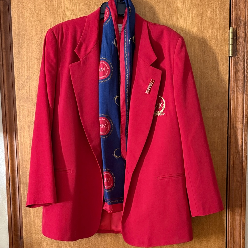 Mary Kay Red Jacket with Star Consultant ladder and scarf